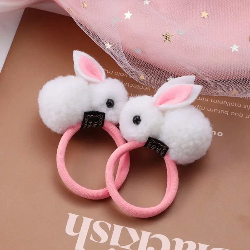 2pcs Sweet Hair Ball Rabbit Elastic Hairtie Princess Lovely Hair Accessories Children Hair Ties Baby Headwear For Girls Kids 6