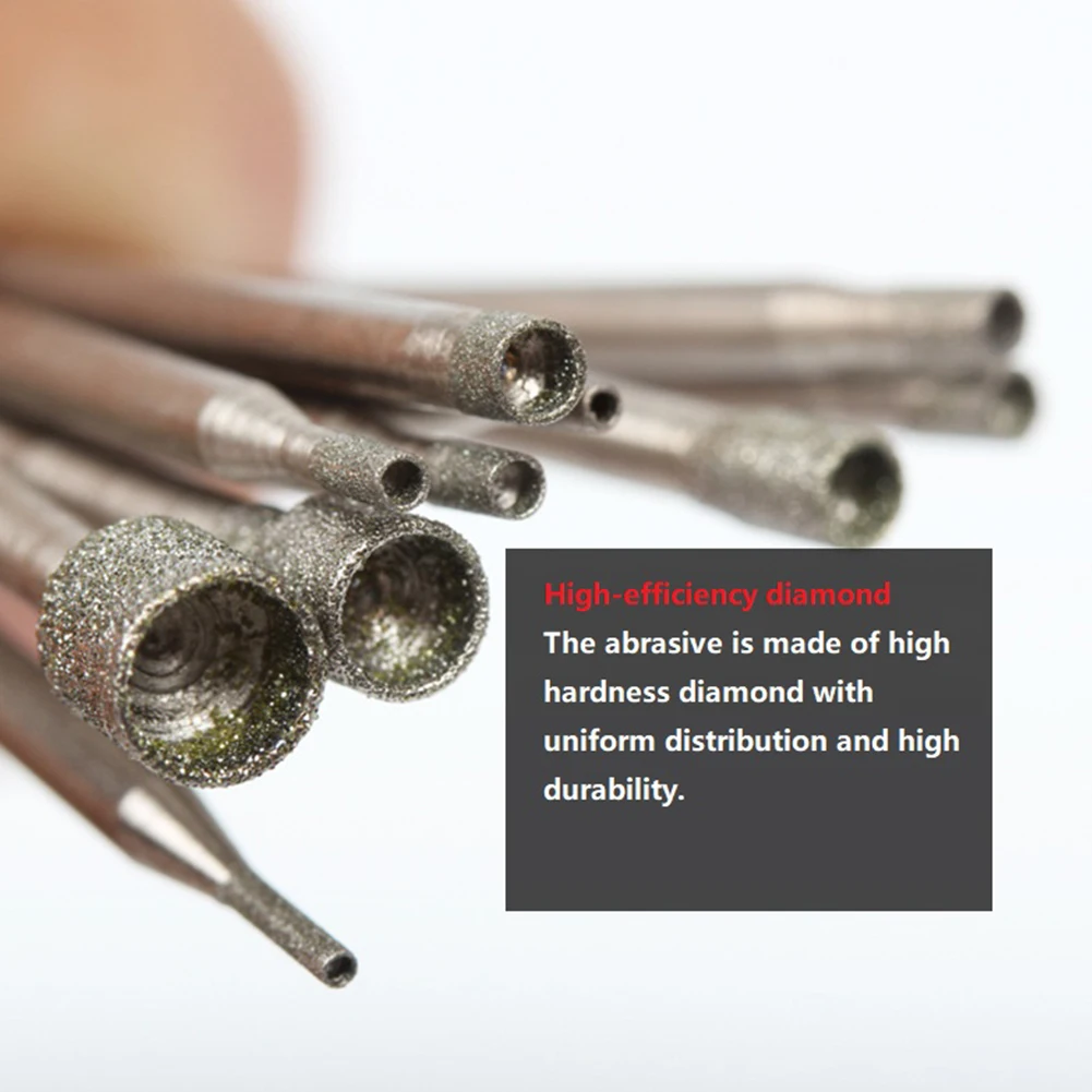 

10Pc 0.8-4mm Rotary Diamond Burr Core Drill Bit Engraving 2.35mm For Glass Tile For Grinding Engraving Hollowing Out Tools