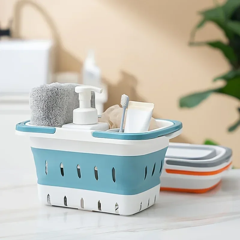 Foldable Wash Basket Compact Laundry Basket Portable Folding Plastic Bath Caddy With Handle Capacity Travel Bathroom Accessories