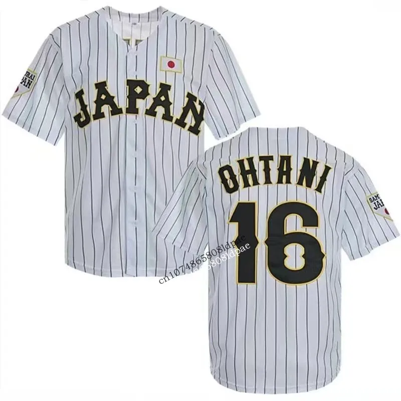 

Baseball Jersey Japan 16 OHTANI Oversize Outdoor Sportswear Embroidery Sewing White Stripes Black Hip Hop High Street T-Shirts