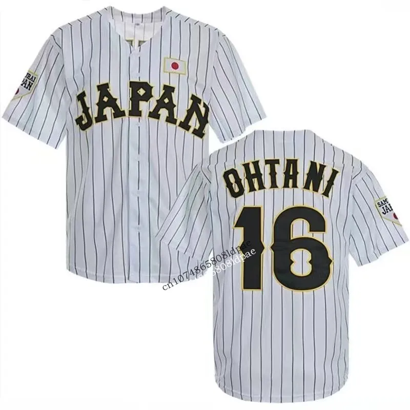 Baseball Jersey Japan 16 OHTANI Oversize Outdoor Sportswear Embroidery Sewing White Stripe Black Hip Hop Street Culture T-Shirts
