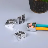 Pencil Sharpener 2-Hole Pencil Magnesium Alloy Wedge Shaped Metal Material Convenient Practical School Essential Learning 4