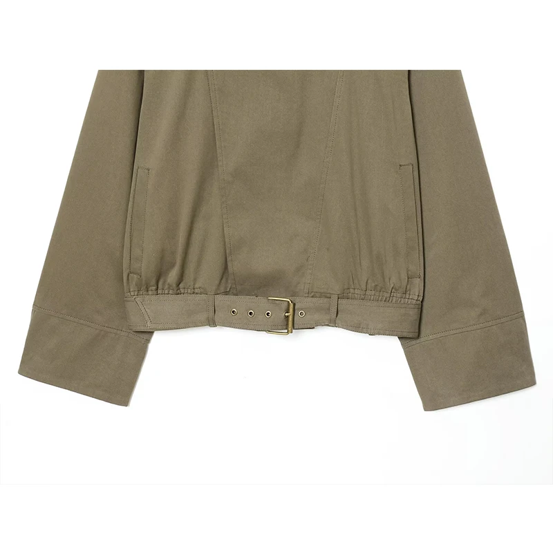 Women's Jacket Autumn 2025 New Fashion Long Sleeve High Collar Jackets Coat With Belt High Street Casual New Outerwear