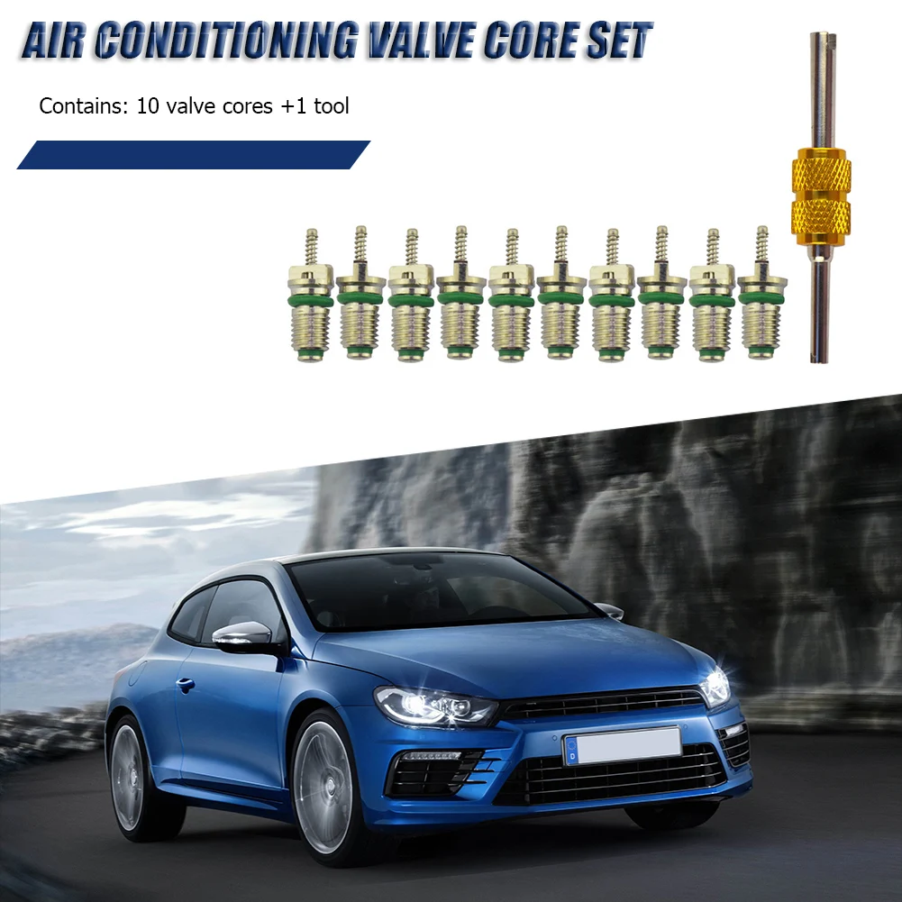 10pcs R134a Car A/C Valve Cores Air Conditioning Valve Cores Green Tool Automobile Exterior Repair Components