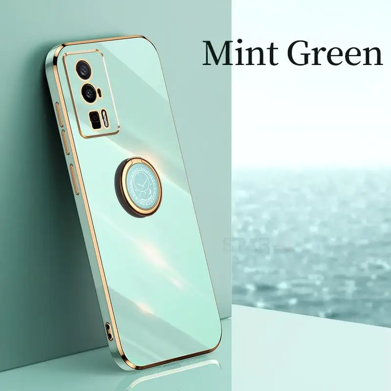 Luxury Plating Ring Holder Phone Case - Soft Silicone Protective Stand Back Cover