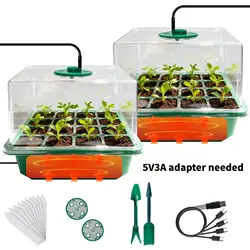 Heated Seed Starter Kit with Grow Light and Humidity Domes - Mini Greenhouse Germinator Trays (Green)