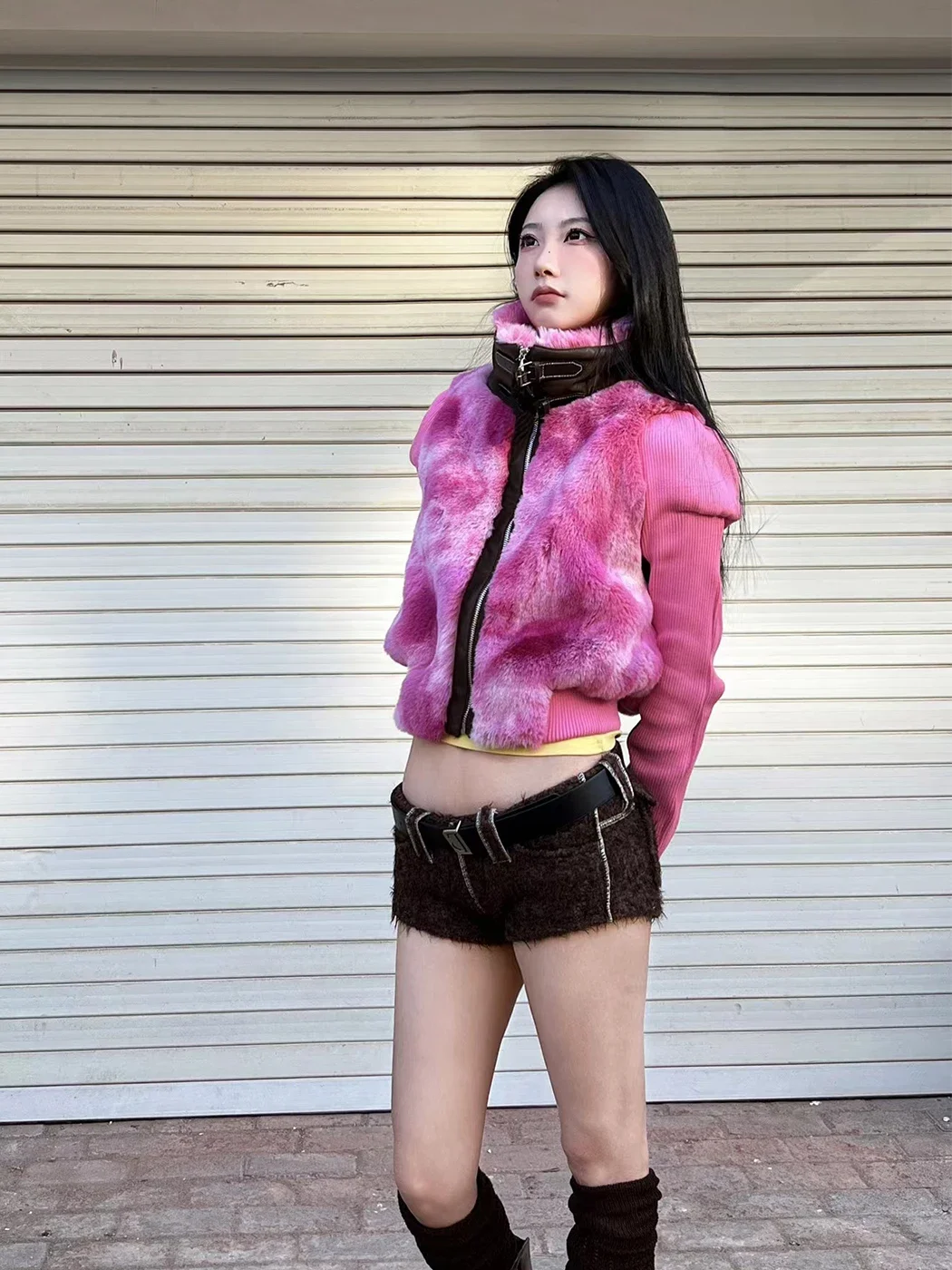New 2023 Summer Shorts Women's Low Rise Hot Pants Goth Punk Cross Pockets American Design Sexy Shorts Coffee Furry Short Pant