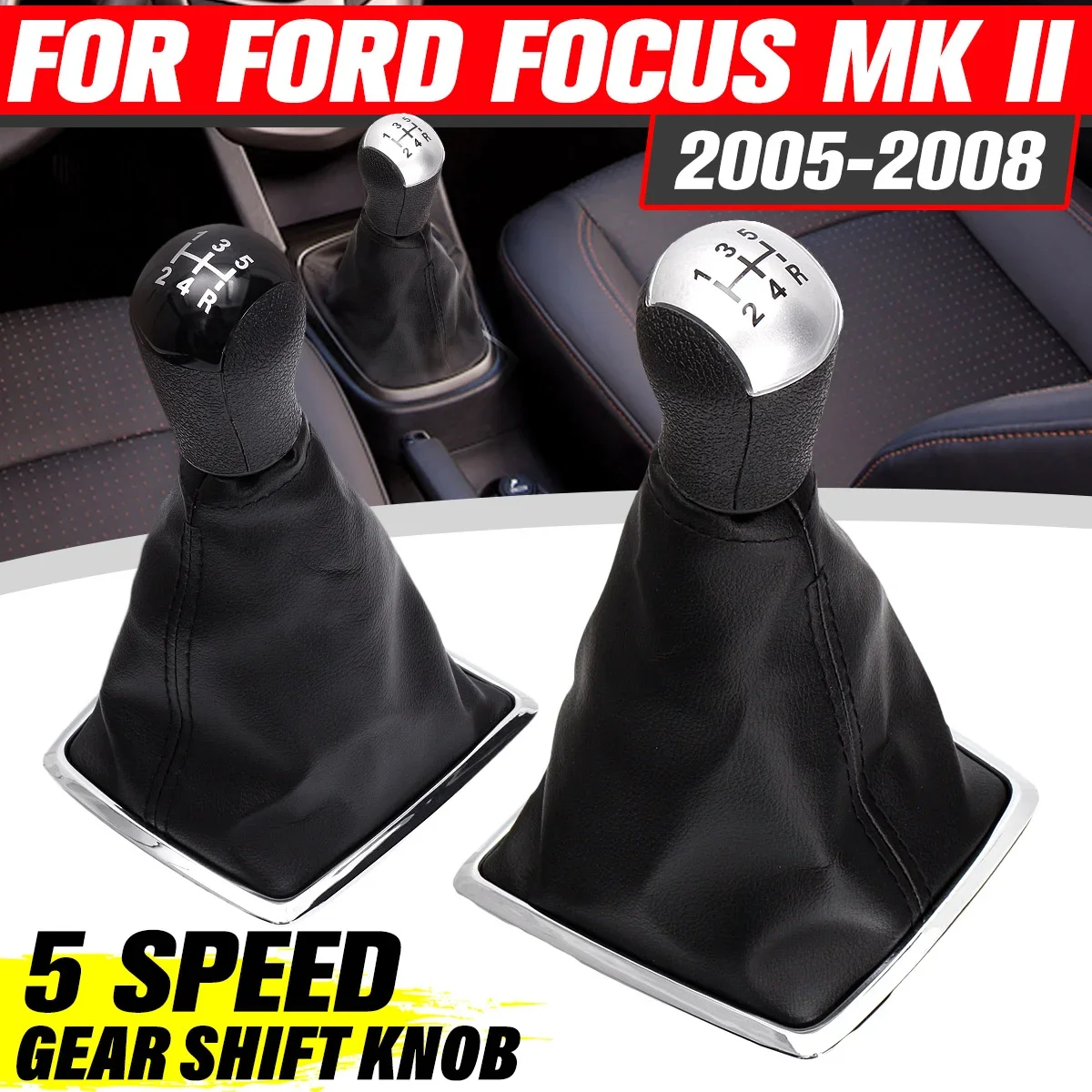 5/6 Speed Car Manual Gear Shift Knob Lever Shifter Gaiter Boot Cover For Ford For Focus MK II 2005 2006 2007 2008