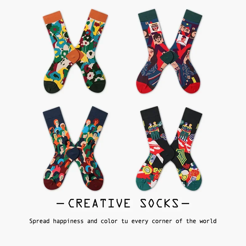 AB Cartoon Hamburg Animal Fashion Fun Socks Asymmetric Pattern Street Versatile Medium Personalized Graffiti Cotton Socks