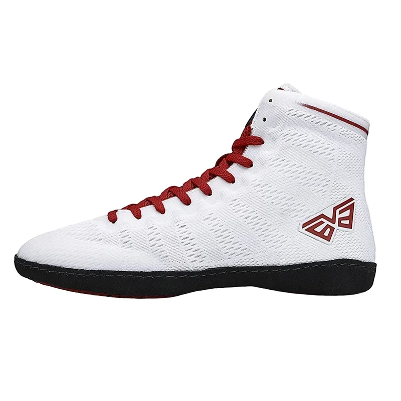 Men Boxing Shoes Rubber Outsole Breathable Wrestling Shoes Male Wrestling Costume Black White for