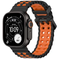 Breathable Sports Silicone Strap for S10 - 11 46mm 44 45mm (Black orange)