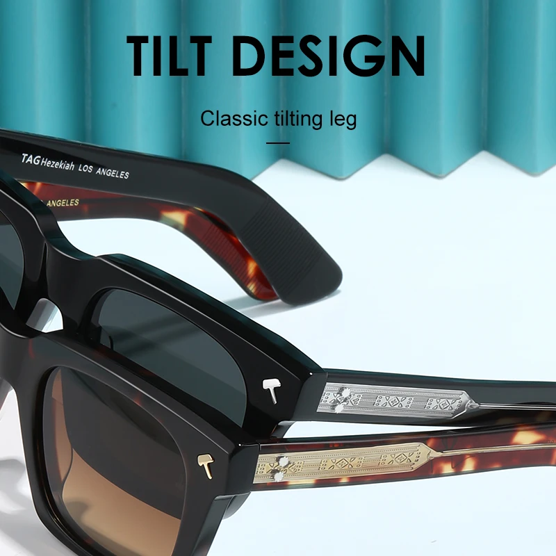 Luxusmarke, quadratisch gerahmte Schildpatt-Mode-Sonnenbrille SQUENTIN Herren-Designer-Sonnenbrille, handgefertigte Retro-Sonnenbrille aus Acetat – Detail 7