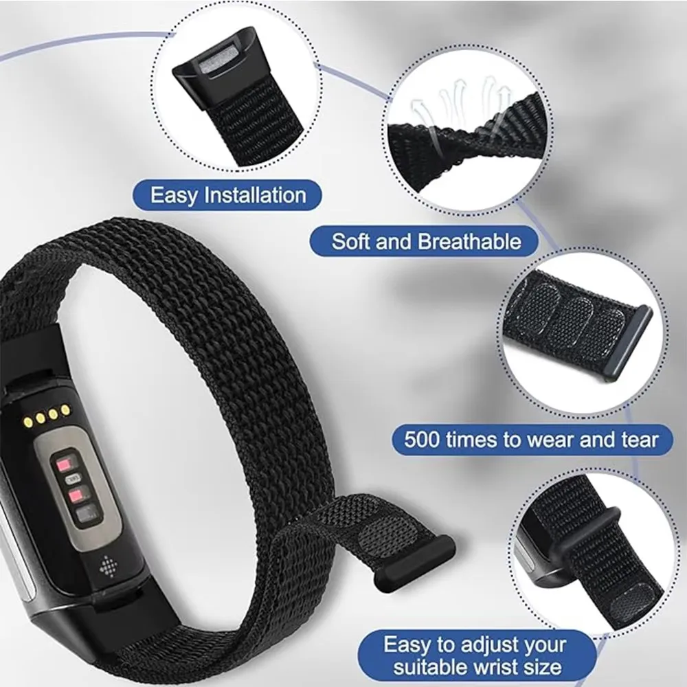 Cinturino In Nylon Per Fitbit Charge 5 - Morbido, Traspirante E Regolabile (Uomo/Donna)