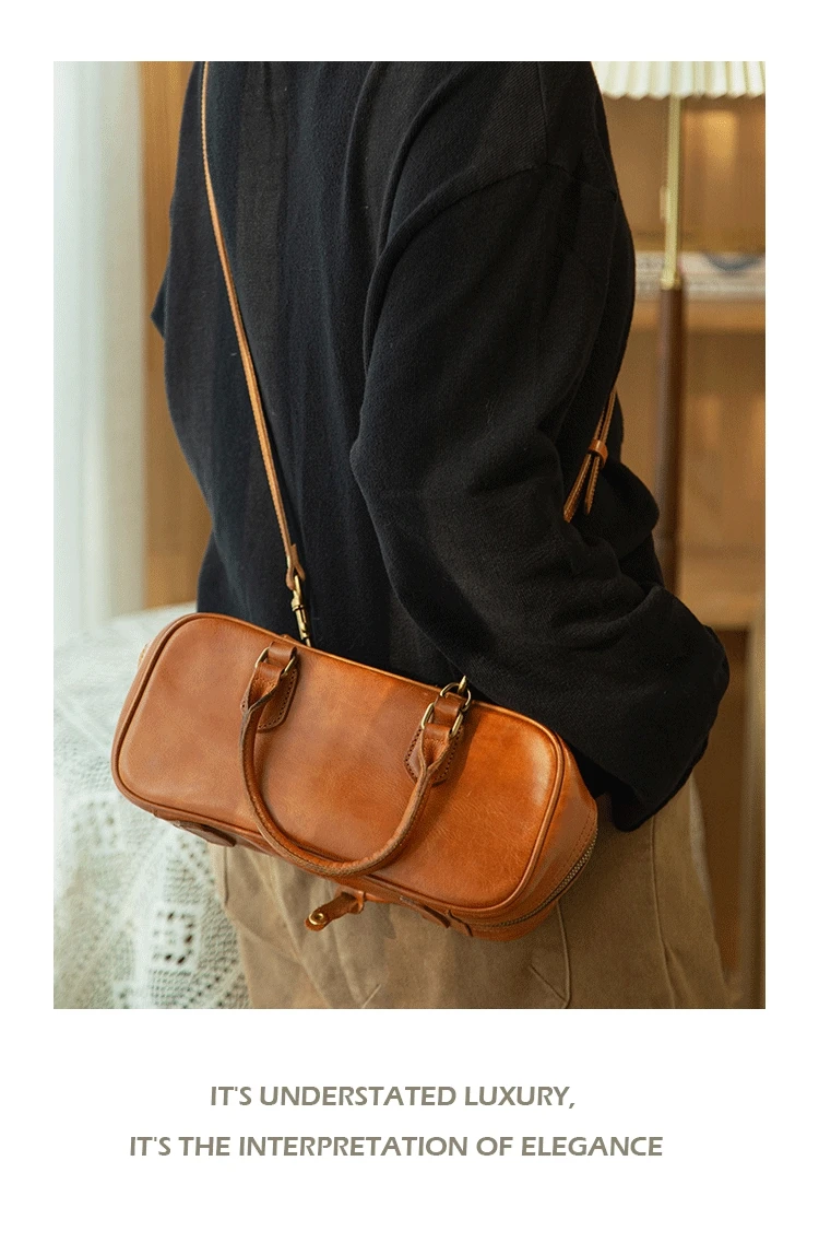 PNDME Designer handgefertigte Luxus-Damenhandtasche aus pflanzlich gegerbtem Rindsleder, einfache, lässige Damen-Umhängetasche aus echtem Leder – Detail 10