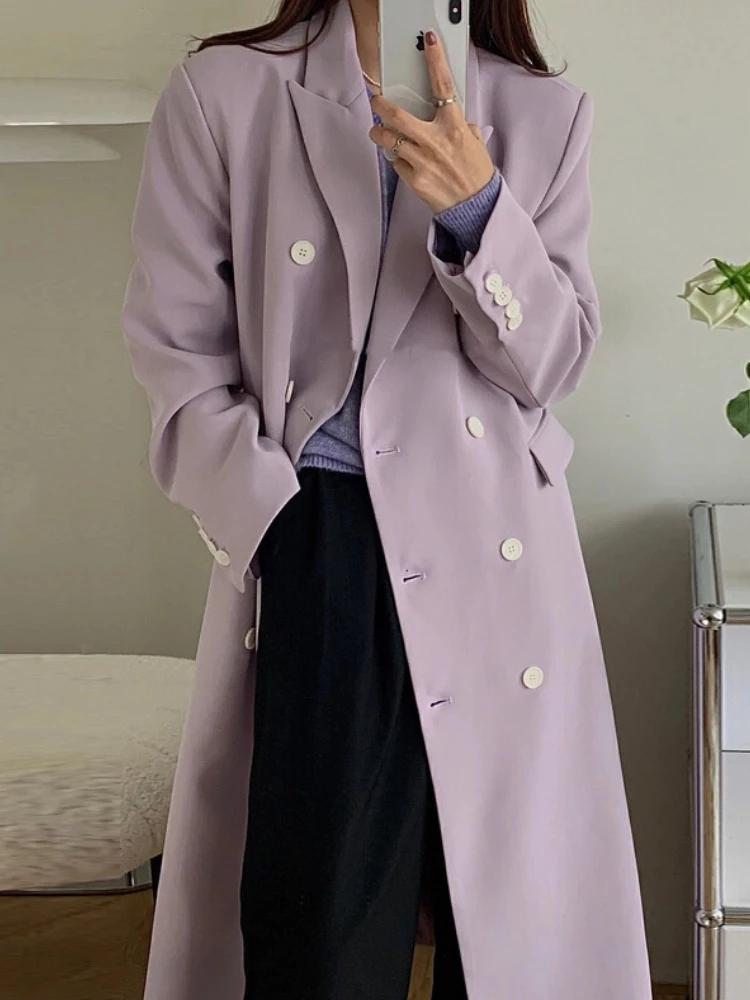 

Spring Autumn Women Fashion Vintage Loose Long Blazer Elegant and Chic Solid Casual Outerwear Overcoat Female Clothes Cardigans