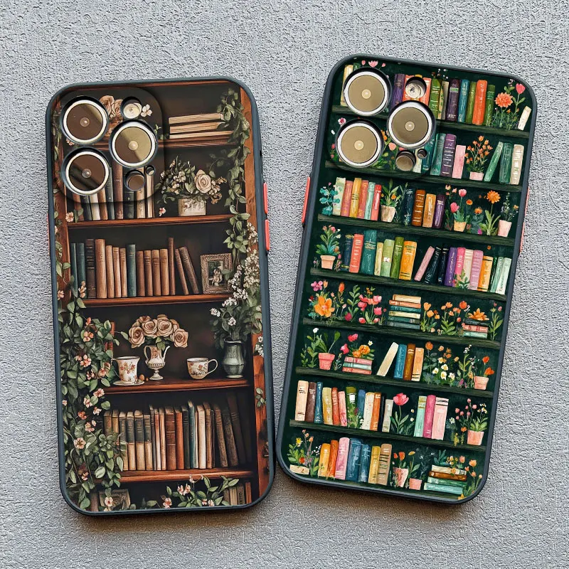 Vintage Buch Blumentopf Dekoration Bücherregal Handyhülle für iPhone 17 16 15 14 Pro Max Plus 11 12 13 Mini Pro Max X XS XR Cover – Detail 12
