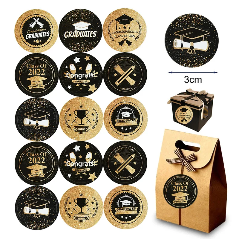 90Pc Class Of 2022 Paper Sticker Label Congrats Graduation Doctor Hat Candy Gift Box Sticker College Celebration Party DIY Decor