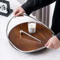 Oval Walnut Stainless Steel Tray Handle Storage Trays Metal Aromatherapy Mirror Cosmetic Storage Luxurious Home Decorative Panel 1