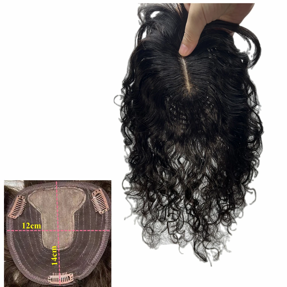Human Hair Toppers human hair toppers,silk hair toppers 12x14cm For Women Natural Curly Wavy Clip In Hairpieces for Mild Hair Loss Volume Cover White Non-remy
