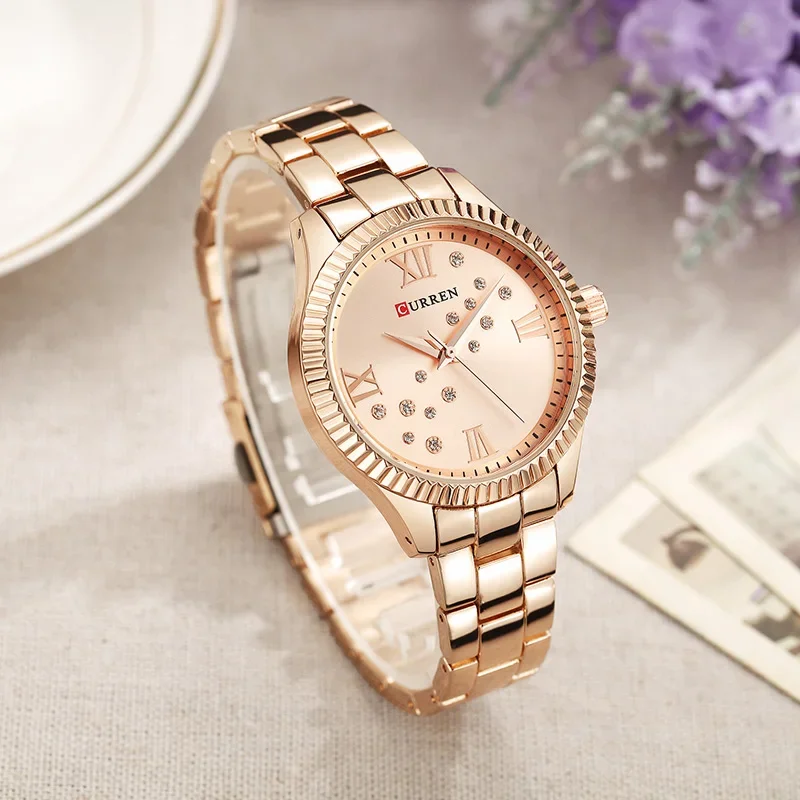 

Relogio Feminino 9009 Curren Womens Watches Top Brand Luxury Gold Black Quartz Watch Waterproof Full Steel Ladies Dress Watches