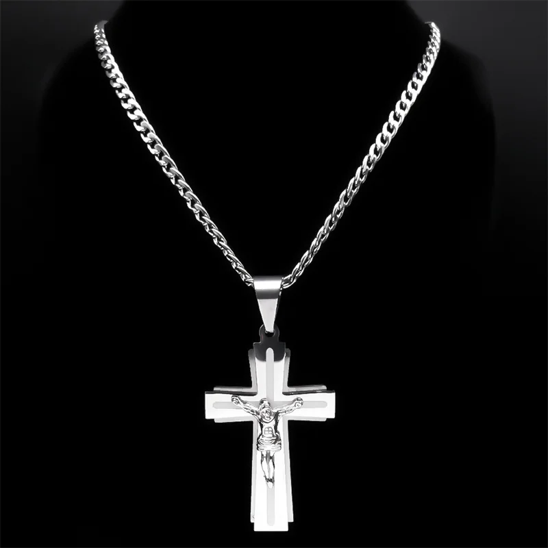 LUXUKISSKIDS Rosario Perline Collane di cristianesimo Gesù Catene lunghe per donna/uomo Croce Pendenti Acciaio Gioielli cristiani Preghiera  36