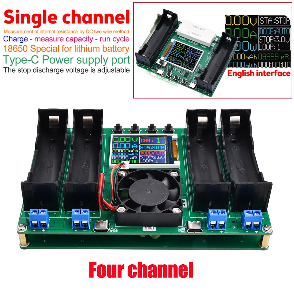 18650 Lithium Battery Capacity Tester Automatic Internal Resistance Tester MAh MWh Digital Battery Power Detector Module 2