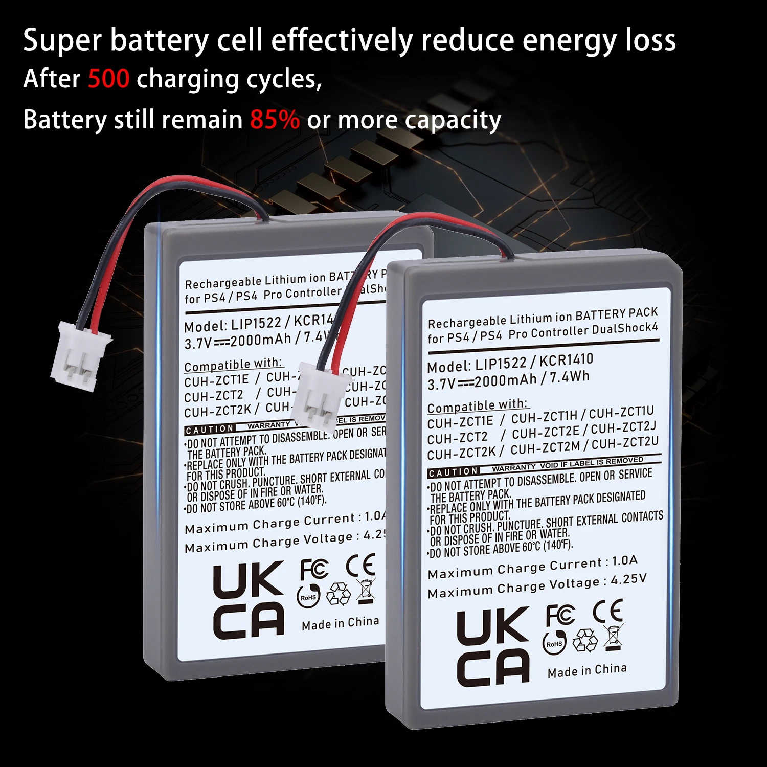 YISHDA - Batteria interna agli ioni di litio di ricambio per Sony PlayStation 4 Dualshock 4 CUH-ZCT2 CUH-ZCT2E CUH-ZCT1E CUH-ZCT1U con 4 kit di attrezzi di riparazione