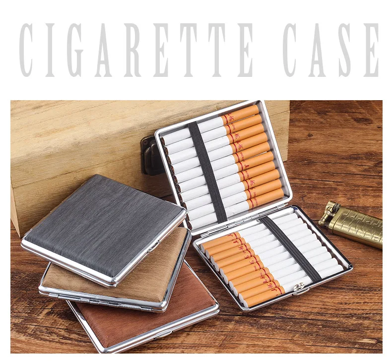 20 pack Leather Cigarette case creative personalized imitation wood grain Coarse tobacco men portable cigarette box accessories