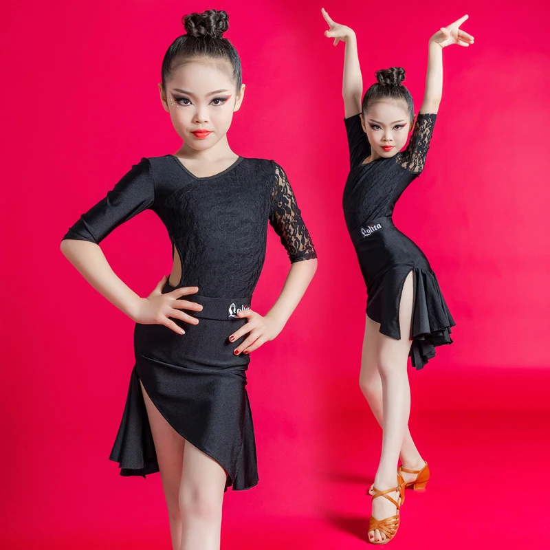 

Children Professional Latin Dance Dress Kids Girls Lace Tassels Bodysuit Skirts Suit Ballroom Dancing Rumba Chacha Samba Costume