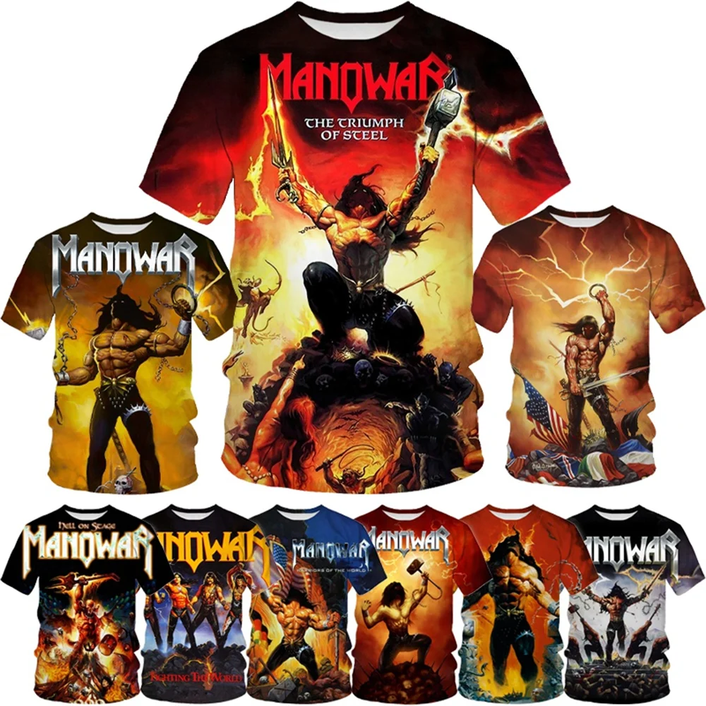 Unisex MANOWAR Rock Hip-Hop 3D-Druck Eltern-Kind-T-Shirt, schnell trocknend, atmungsaktiv, kurzärmelig, lässig, modisch, Sommer-Top