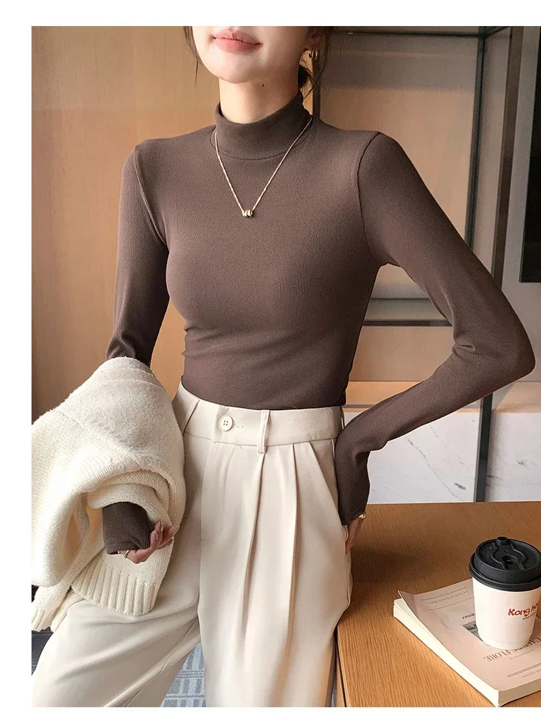 Women Autumn Winter Turtleneck Sweater Vintage Solid Basic Knitted Tops Casual Slim Pullover Korean Fashion Simple Chic Jumpers