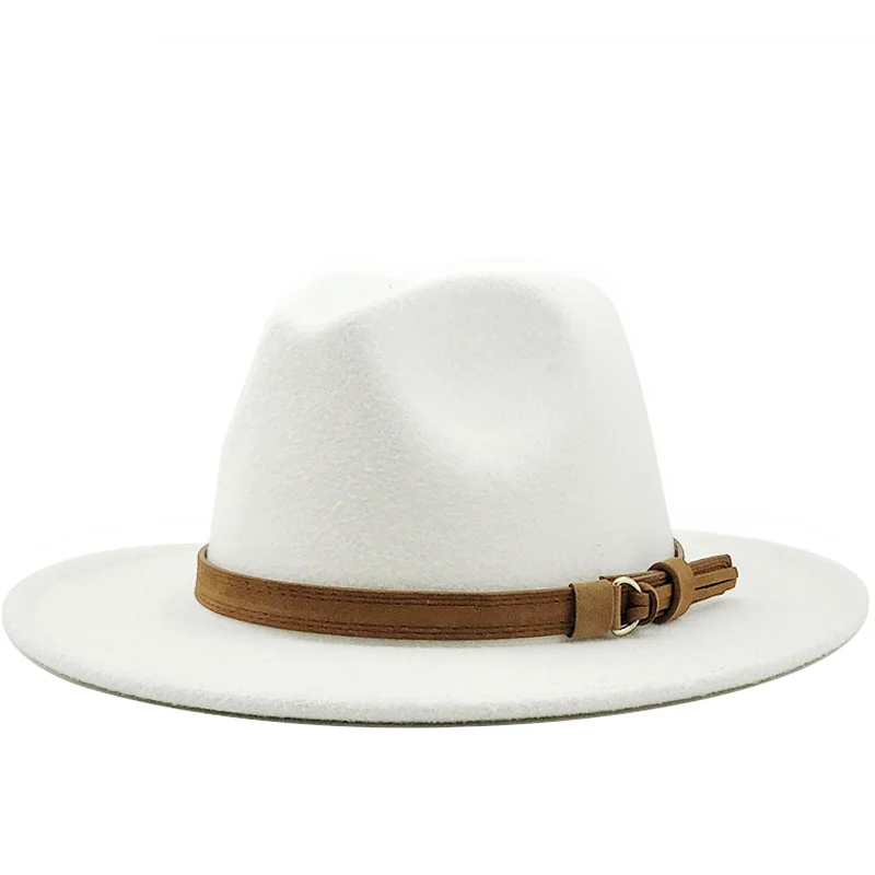 Новая женская и Мужская шерстяная шляпа Fedora с кожаной лентой элегантная зимняя