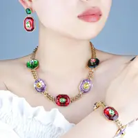 Ensemble de bijoux en cristal pour femmes, collier de luxe en cristal, boucles d'oreilles, accessoires Dopamine colorés 2