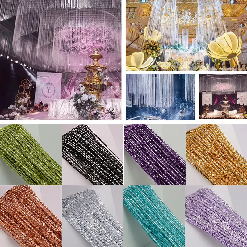 Blackout Curtains 100x200cm Crystal Curtain Valance Shiny Tassel Line Curtains Window Door Divider Drape Living Room Bedroom Home Decor