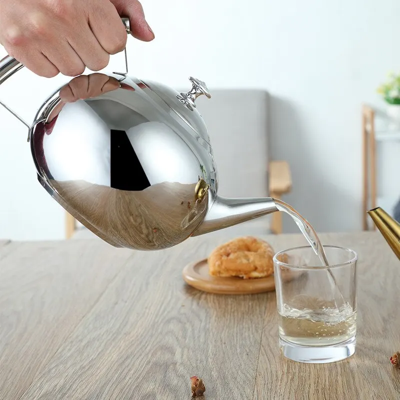 Description Picture 4 of item1.5L Thickened Stainless Stee Teapot With Tea Leaf Filter Infuser Home Hotel Coffee Pot Restaurant Silver Color Kettle Tea Pot