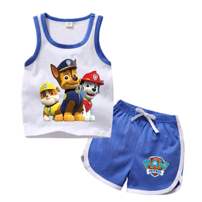thumbnail image 1 of Camiseta de algodón de Pikachu para niñas y pantalones cortos, conjunto de 2 uds. De ropa de dibujos animados de Pokémon para niños, traje deportivo de la Patrulla Canina para verano, 1 of 5