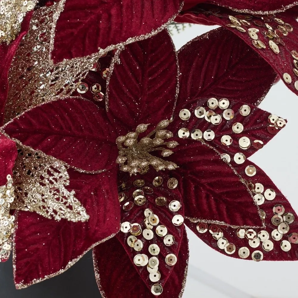 Artificial Poinsettia Flower Sequins Glitter Simulation Flowers