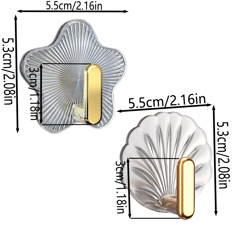 1/3/5pcs gold-plated star and shell punch-free hook, waterproof kitchen bathroom high load bearing, multi-functional door sticky 3