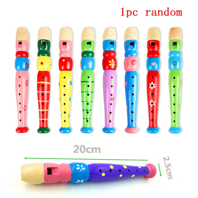 1pc Wooden Cartoon Flute Early Education Develop Type 6-Holes Recorder Flute For Children Musical Instruments Send Random 2