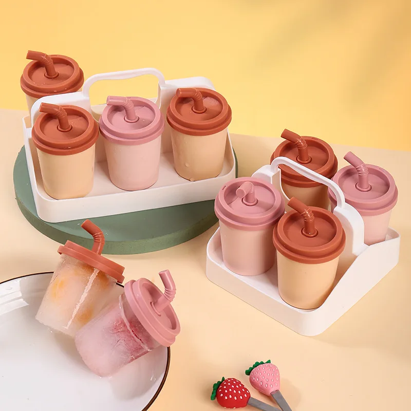Milk Tea Cup 4/6 Grid Ice Mold Carrot Popsicle Mold Bell Pepper Shaped Ice Cream Home Popsicle Molds Tray