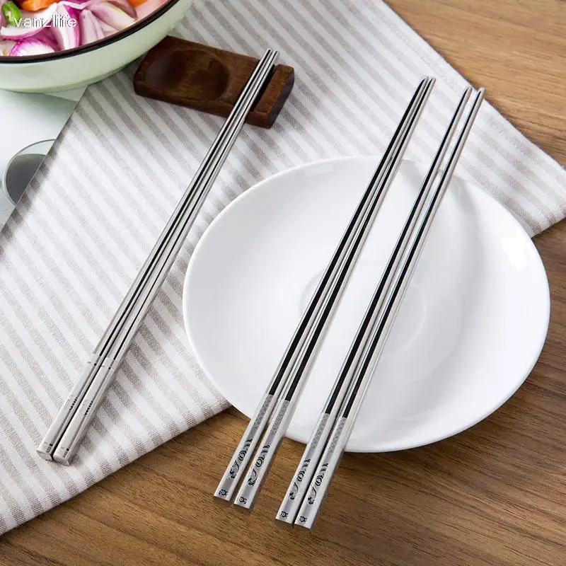 304 Stainless Steel Non-slip Anti scald Dinner Chopsticks Tableware Dinnerware 