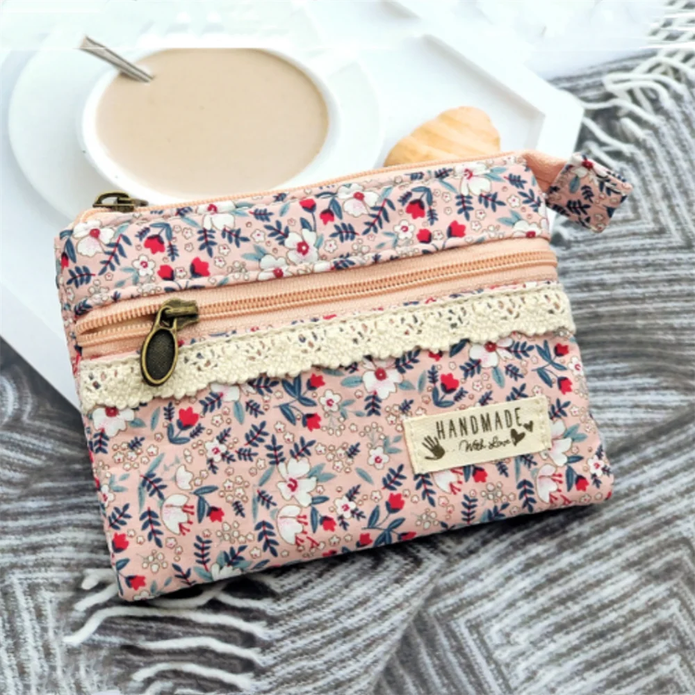 New Fashion Flower Multi-layer Cotton Fabric Coin Purse Women Card Wallet Small Change Bag Retro Canvas Female Hand Purses Pouch