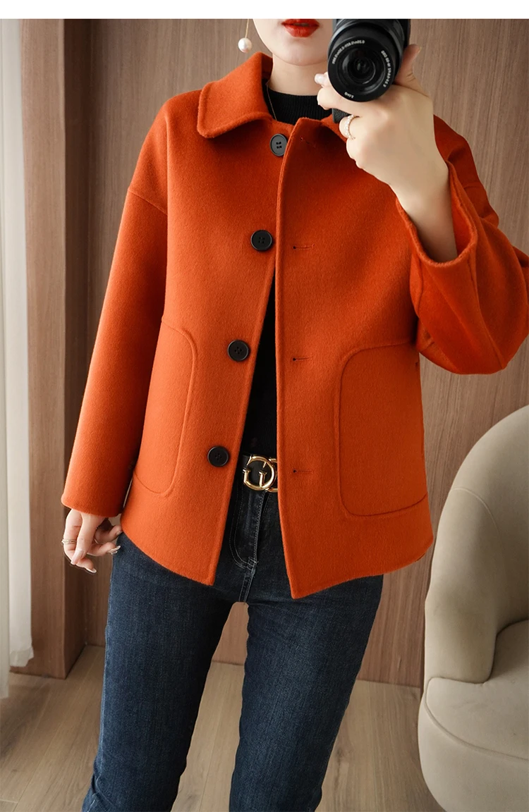 100% Pure Wool Woolen Overcoat Women's Short Korean Style Loose Double-Sided Woolen Coat Small Outer Wear Cashmere Thick