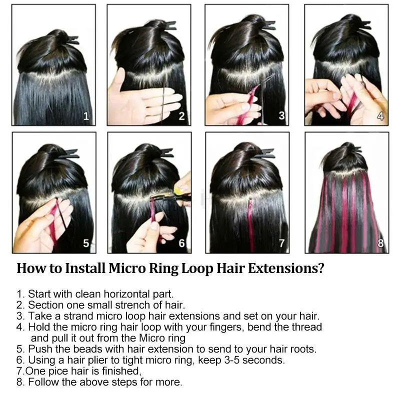 Loop Micro Ring Hair Extensions Human Hair Fusion Machine-Remy Natural Straight Keration Fishing Line Extension 12-24inch