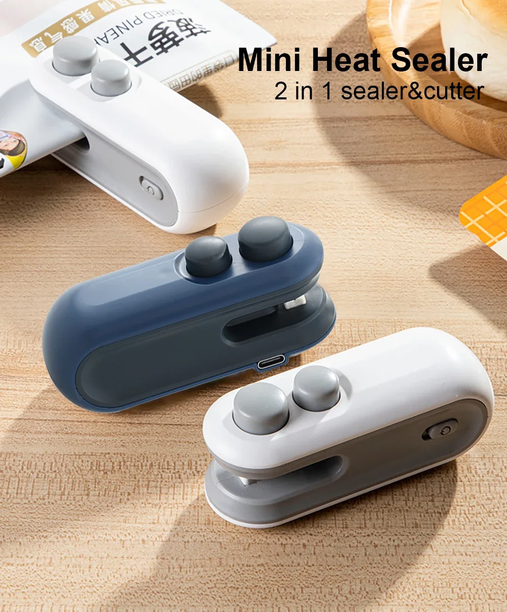 Mini Sealing Machine USB Rechargable Heat Sealer Storage Bag Plastic Package Food Sealer Clip Bag Handheld Food Heat Sealer 5
