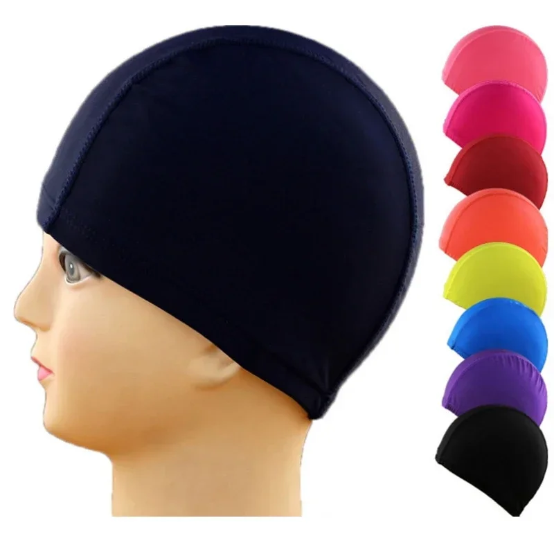 1Pcs Men Women Children Solid Color Sporty Ultrathin Bathing  Caps Protect Ears Long Hair Swimming Tools 4