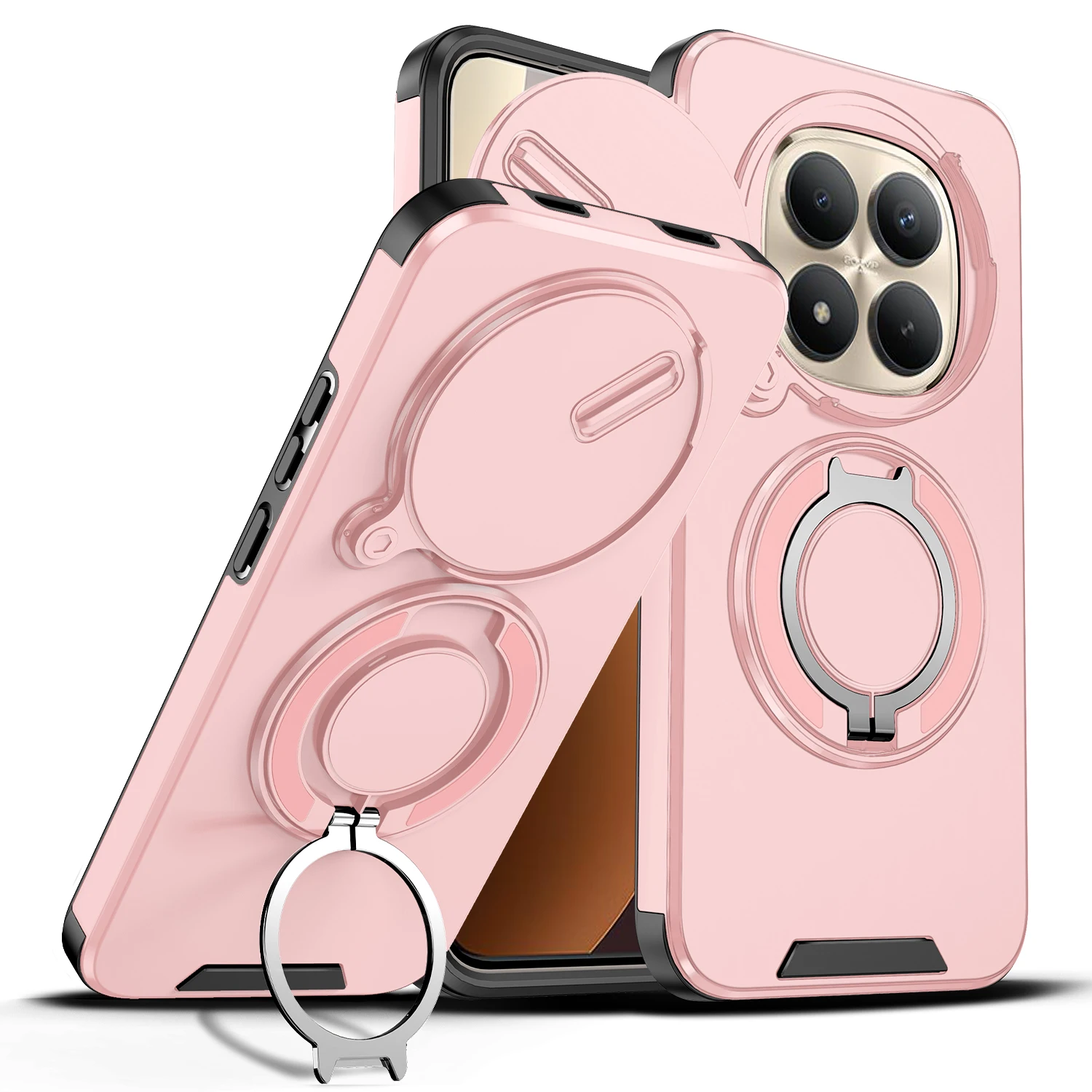 Magnetic Rotating Bracket Phone Case with Sliding Window and Anti-Fall Protection