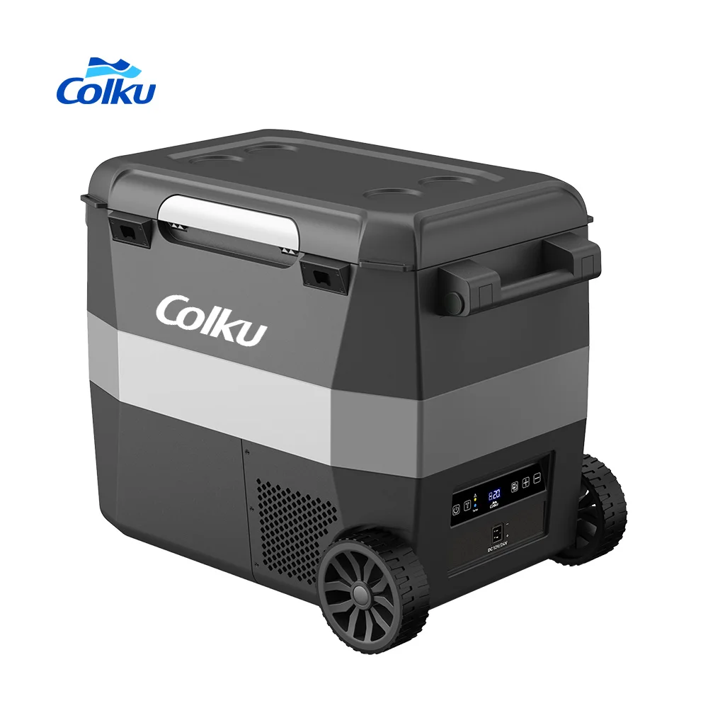 Mini Car Camping 12V Portable Electric Cooler Box Compressor Refrigerator 57L Freezer with Wheels and Pull Rod 1