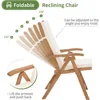 Folding Patio Dining Chair Set of 2, Outdoor Acacia Wooden Reclining Chair w/Armrest & Removeable Cushion, FSC Certified Wood 4
