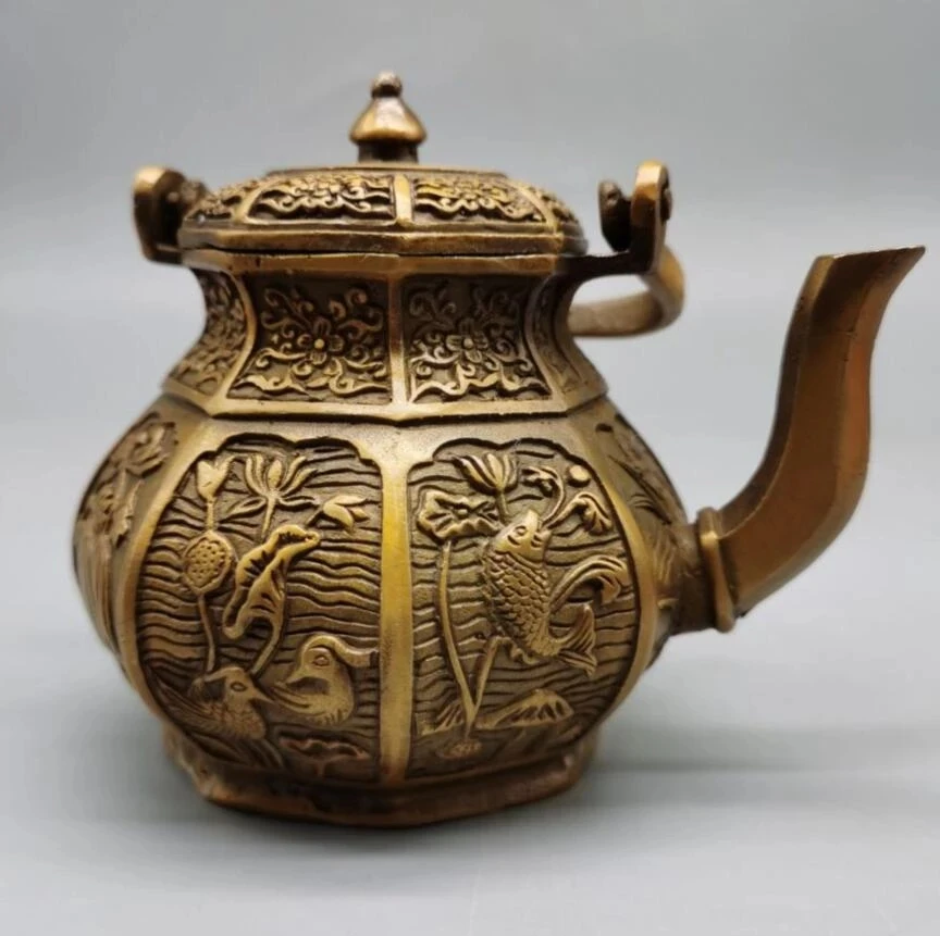 

China brass eight treasure flagon crafts statue